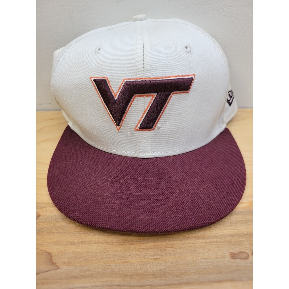 Men's New Era Virginia Tech Hokies 59FIFTY Fitted Hat Size 7 1/2 White NCAA Cap